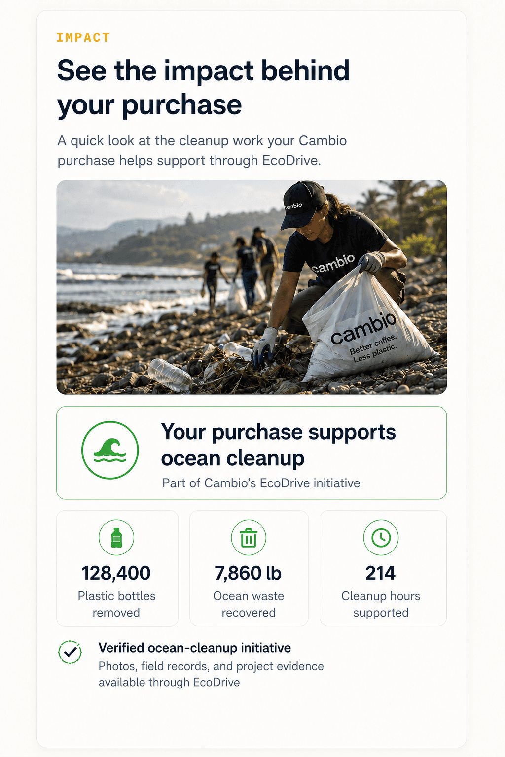 Concept module showing the environmental impact behind a purchase